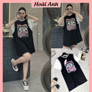Váy Phông Umi Phối Tay Trắng In Mickey Hồng Cổ Bo Dệt Đầm Nữ Xuông Ngắn Tay Freesize