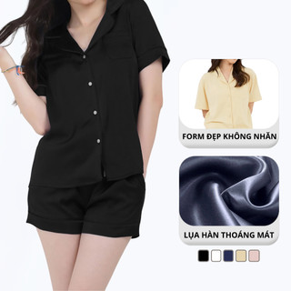 Pijama lụa nữ ngắn tay mặc nhà madela lụa hàn cao cấp , đồ bộ pijama lụa nữ ngắn tay đồ ngủ mặc nhà