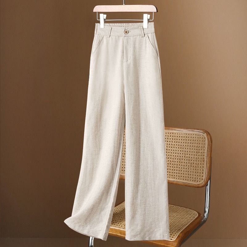 Quần ống rộng linen khóa trước chun lưng vải sợi tre thân thiện môi trường