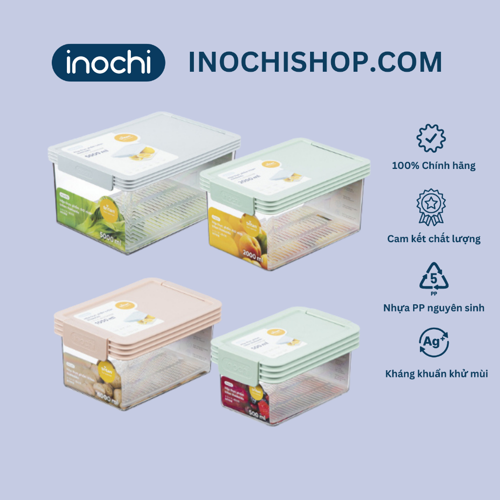 Hộp Thực Phẩm Tritan Chữ Nhật, Hộp Trữ Đông Tritan Cao Cấp Inochi, Vòng Silicon Kín Khít Kháng Khuẩn Tiêu Chuẩn Nhật
