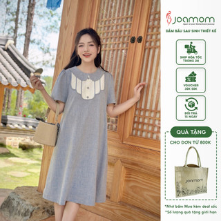 Váy đầm bầu Joamom lụa hàn cổ phối thiết kế JVB0040