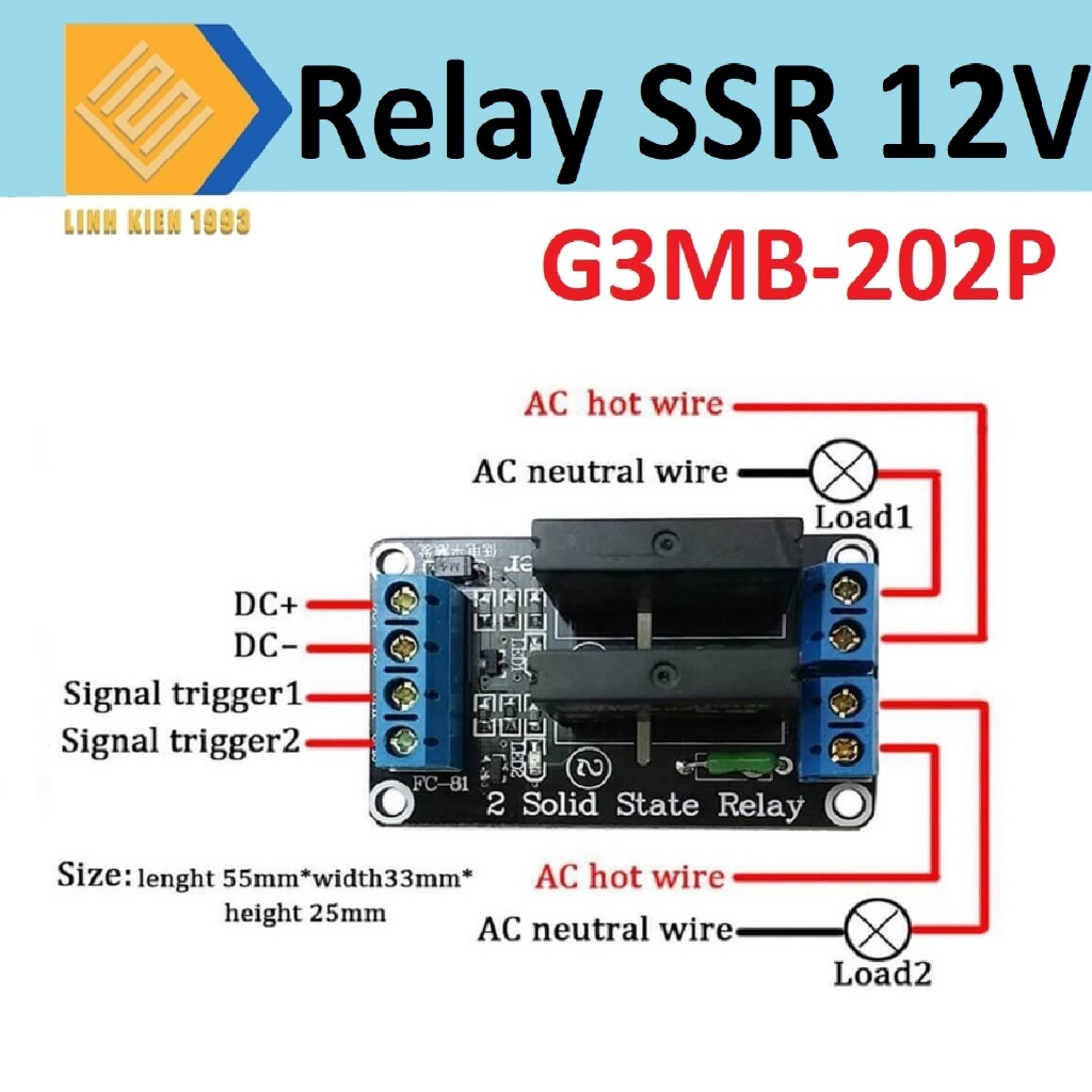 Solid State Relay Mạch 2 relay SSR 12VDC 2A kích mức thấp