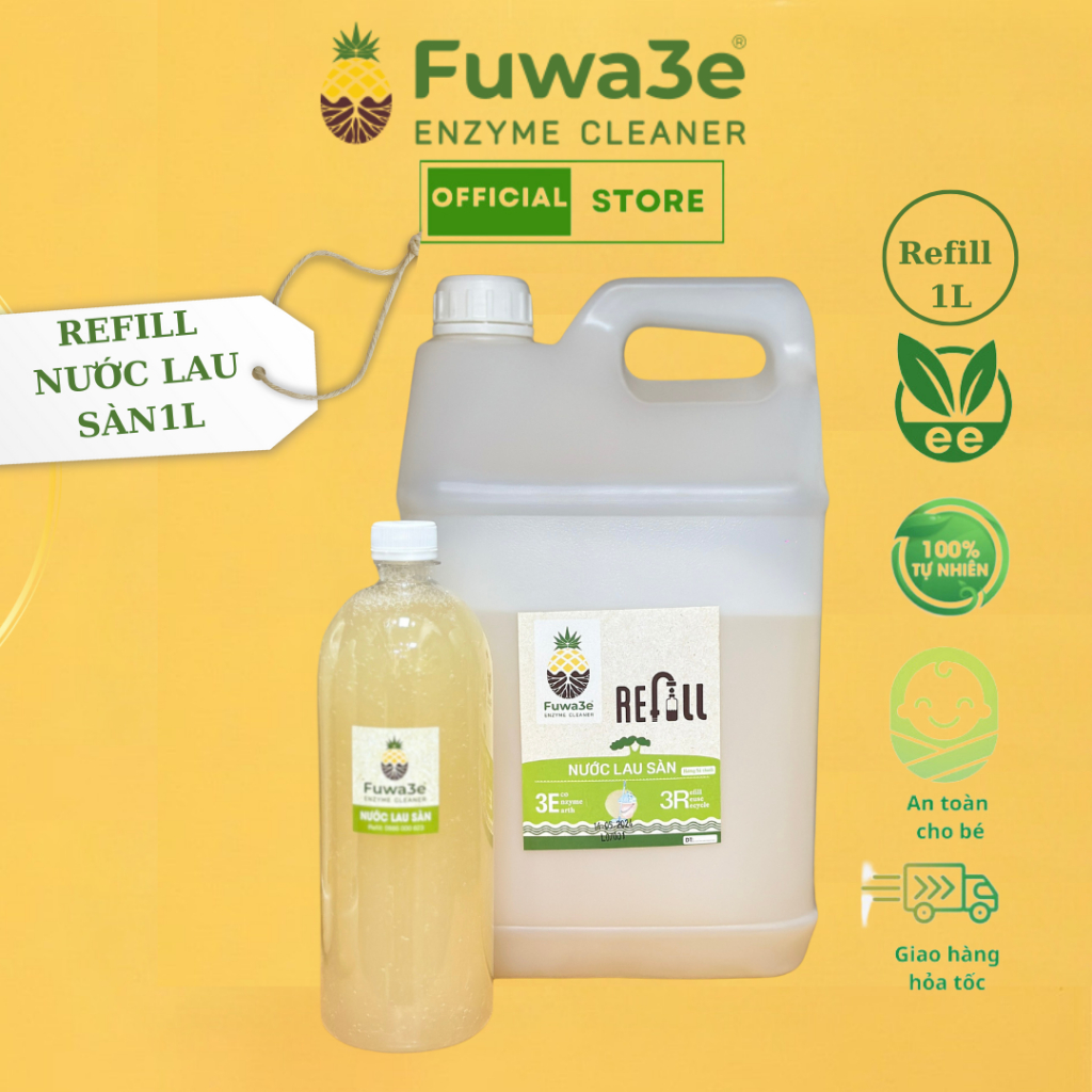 Refill Nước lau sàn Fuwa3e 1 Lít (Hương sả chanh , Hương Quế) 100% thiên nhiên