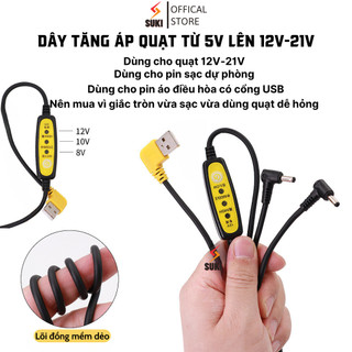 Dây cáp USB kết nối 2 Quạt vào Pin Áo Điều Hòa, Dây tăng áp cho cổng usb 5V thành 12V-21V, dùng cho quạt 12V-21V