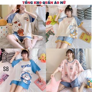 Bộ ngủ bigsize nữ mặc nhà quần đùi vải thun mùa hè cute dễ thương，Bộ đồ ngủ họa tiết hoạt hình thời trang dành cho nữ