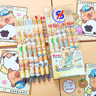 Hộp 12 cây bút gel bấm xóa được capybara ngòi bi nhỏ 0.5mm