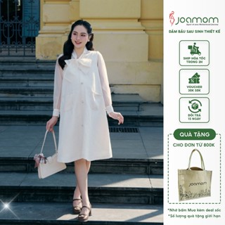  Váy đầm bầu thiết kế Joamom dạ tweed phối tay tơ cổ nơ to V397 