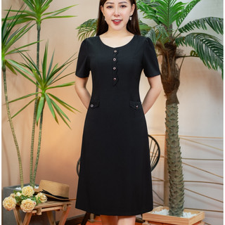 Đầm form A Cổ tròn kết nút tay ngắn Màu Đen TTV Store thời trang nữ TTV1428