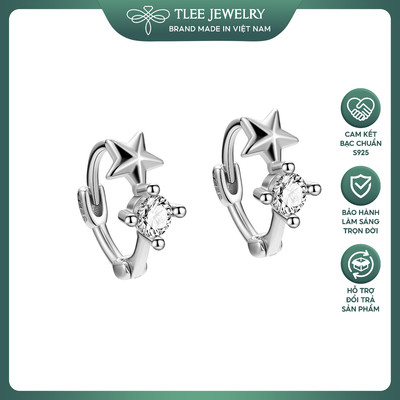 Khuyên tai nữ bạc TLEE tròn chốt bấm hình sao xinh xắn TLEE JEWELRY B0172