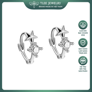 Khuyên tai nữ bạc TLEE tròn chốt bấm hình sao xinh xắn TLEE JEWELRY B0172