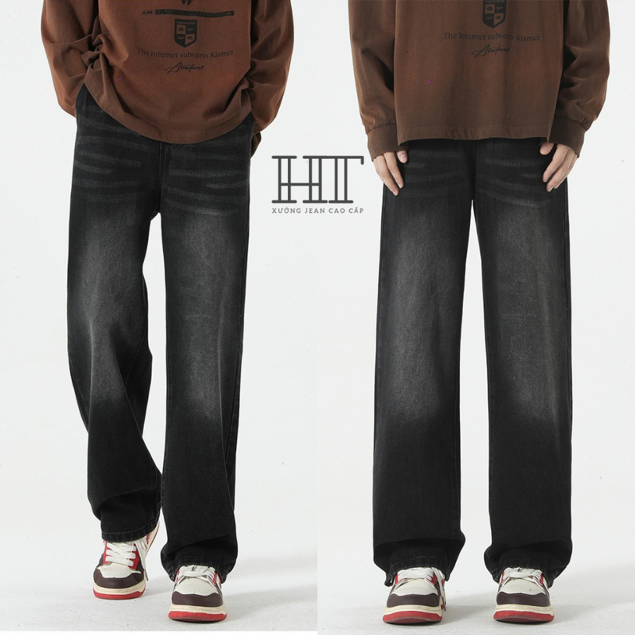 Quần Jean Nam Baggy Cạp Cao Wash HT Store, Quần Jean Nam Ống Suông Loang Khói Chất Liệu Cao Cấp