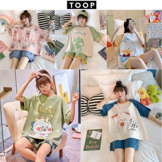 Bộ pyjama mặc nhà , in hình ngộ nghĩnh kute dễ thương , chất thun cottong cực xinh