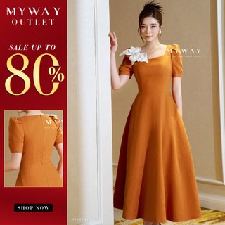 Đầm nữ dự tiệc my way đính nơ chiết eo sang trọng 5md02142