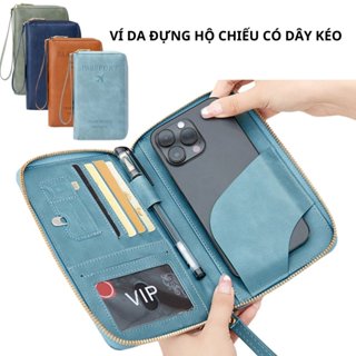 Ví da dây kéo cao cấp đựng hộ chiếu, điện thoại, passport du lịch