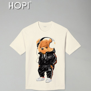 Áo Thun Nam/Nữ Cao Cấp HOPI, Áo Thun Unisex , Sợi Vải ISCRA Tự Nhiên (Gấu đeo tai nghe)