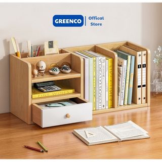 Kệ giá sách mini có ngăn kéo gỗ MDF cao cấp decor để bàn học, làm việc đựng đồ sách vở thương hiệu GREENCO - D27