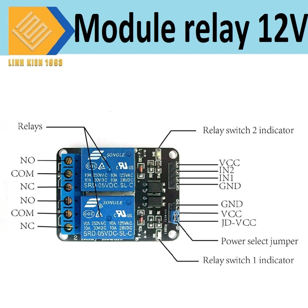 Module relay 2 kênh cách ly 12V-10A