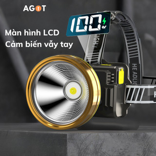 Đèn pin đội đầu siêu sáng AGOT màn hình LCD hiển thị pin, sạc nhanh Type-C