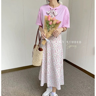 Chân váy hoa nhí dáng chữ A dài lưng chun sau QC Lumii