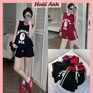 Set bộ đồ thể thao nữ áo 3 lỗ ape umi xốp phối sọc mix quần sooc đùi lé sọc freesize