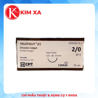 CHỈ PHẪU THUẬT TỰ TIÊU TAN CHẬM CPT TRUSTIGUT® (C) CHROMIC CATGUT số 2/0 - C30A26 (hộp 24 tép)
