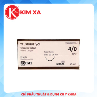 CHỈ PHẪU THUẬT TỰ TIÊU TAN CHẬM CPT TRUSTIGUT® (C) CHROMIC CATGUT số 4/0 - C20A26 (hộp 24 tép)