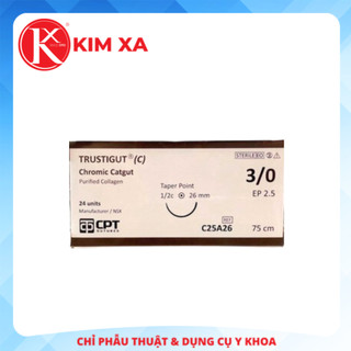 CHỈ PHẪU THUẬT TỰ TIÊU TAN CHẬM CPT TRUSTIGUT® (C) CHROMIC CATGUT số 3/0 - C25A26 (hộp 24 tép)