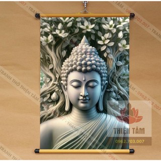 Tranh Đức Phật Thích Ca (Phật Giáo) 40x60cm treo tường bằng vải phủ bóng cao cấp dày dặn