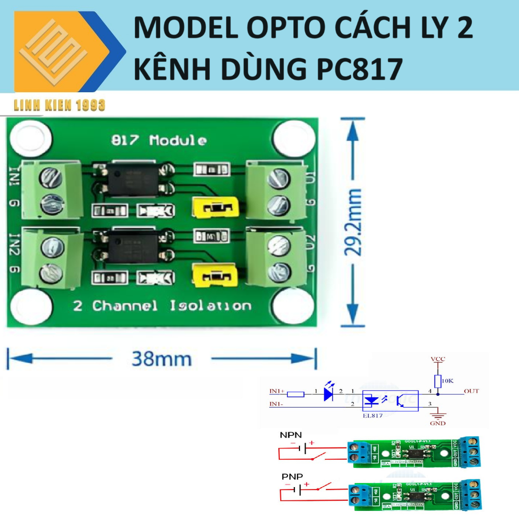 Module opto 2 kênh cách ly quang dùng pc817