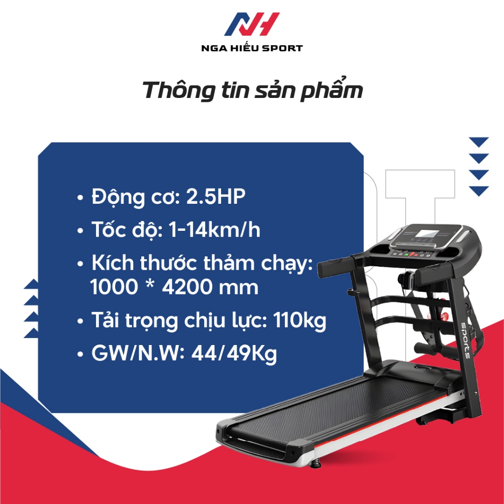 Máy chạy bộ đa năng OSAKY SPORT A7AB có Bluetooth kèm đai massage và tạ tay, tốc độ tối đa 14km/h - 