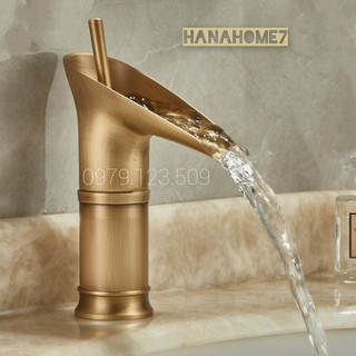 (Hình thật) Vòi lavabo NÓNG LẠNH đồng kiểu Thác chảy cao 20cm