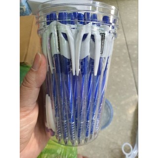 Hộp 50 bút bi xanh, viết bấm ngòi 0,7mm