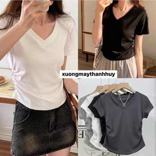 Áo Thun Cổ Tim chun sườn, áo thun bozip cổ tim dúm sườn-M6