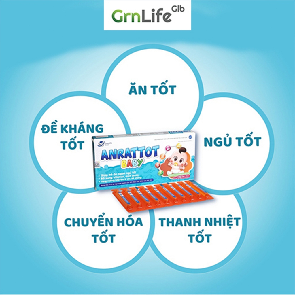 Combo 3 hộp siro ăn ngon cho bé GrnLife Anrattot Baby - Giúp bé ngủ ngon, tăng cân tăng đề kháng, giảm biếng ăn