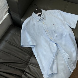 [Chính Hãng] Áo Sơmi Tommy Trơn / Sọc BASIC LOGO (Thêu) Shirt - Unisex Nam Nữ - SƠMI TAY NGẮN