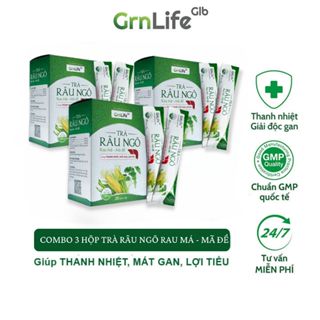 Combo 3 hộp trà râu ngô GrnLife hộp 20 gói x 10g - Tiện lợi, thanh nhiệt, mát gan giải độc, lợi tiểu