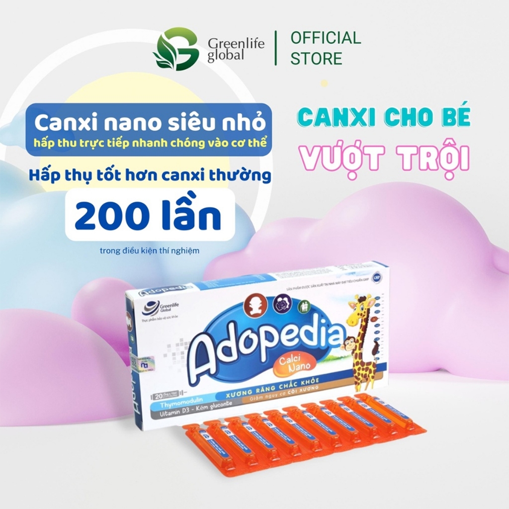 Combo 3 hộp canxi cho bé GrnLife Adopedia siro vị sữa - Giúp xương chắc khoẻ, tăng chiều cao