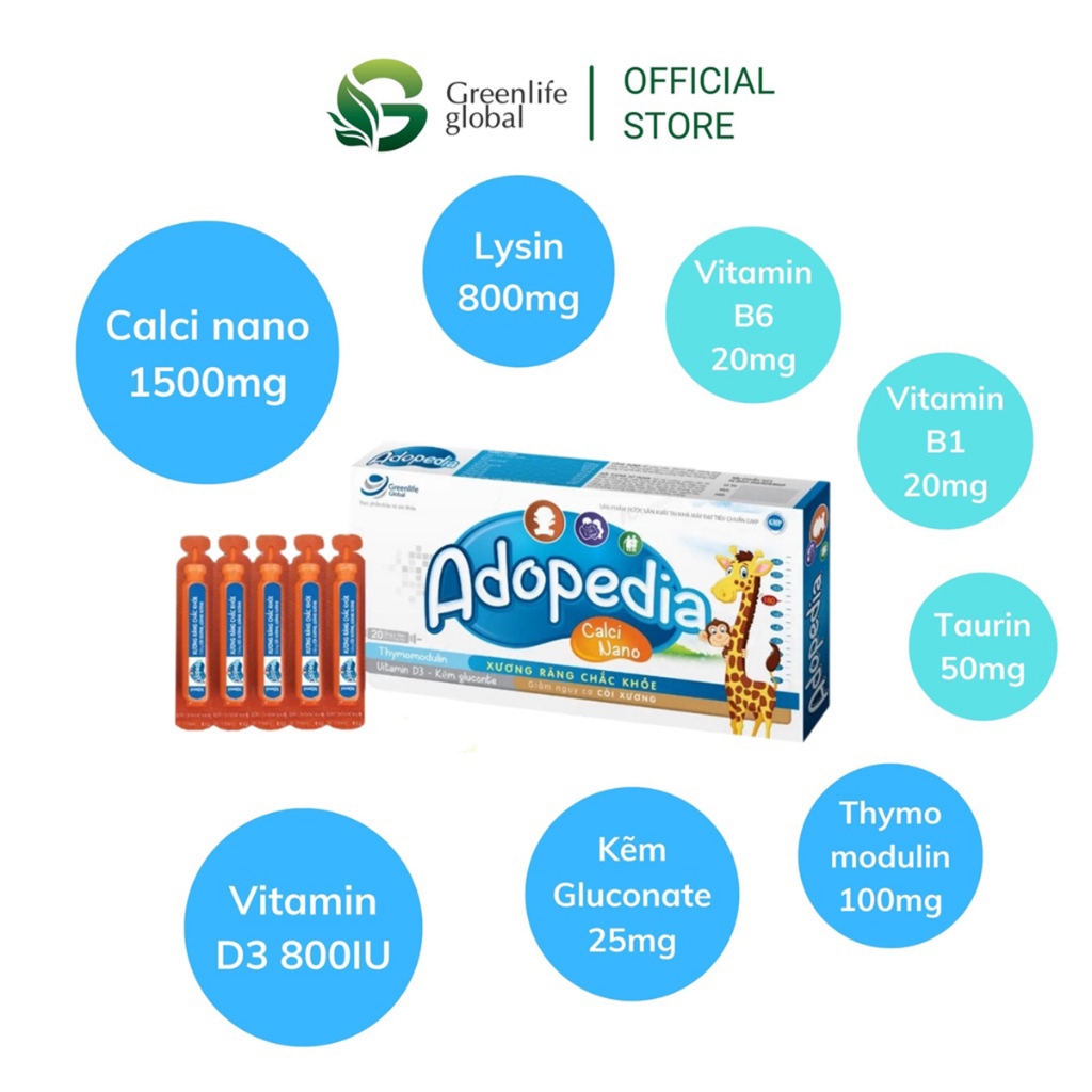 Combo 3 hộp canxi cho bé GrnLife Adopedia siro vị sữa - Giúp xương chắc khoẻ, tăng chiều cao