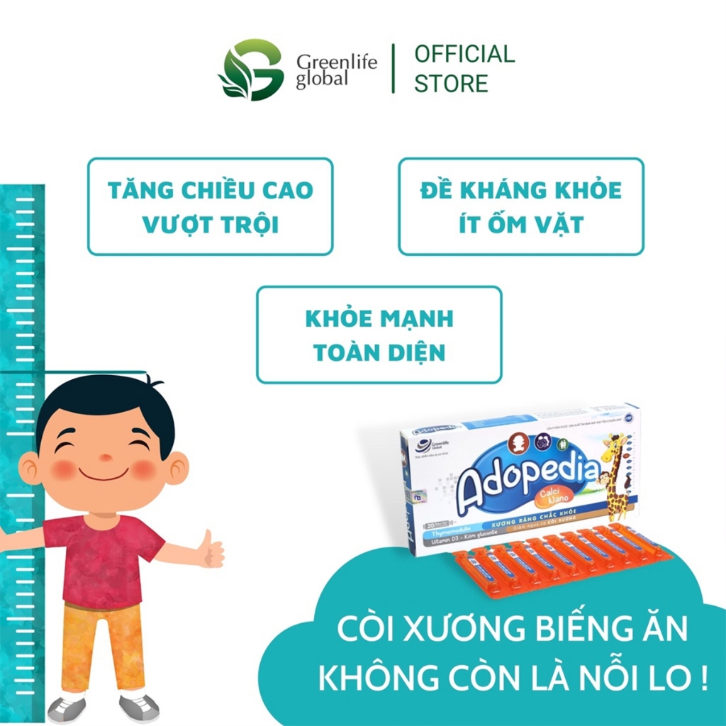 Combo 3 hộp canxi cho bé GrnLife Adopedia siro vị sữa - Giúp xương chắc khoẻ, tăng chiều cao