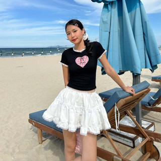 LYRA Áo baby tee phối ren thêu tim Babe xinh chất thun tăm Hàn cực tôn dáng VSYAP0462