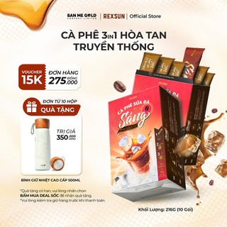  Cà Phê Sữa Đá 3in1 Tiện Lợi - Sáng - Hộp 216g (12 gói) - Cafe Hòa Tan Sữa Đá Ban Me Gold - Rexsun