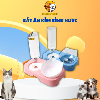 Bát Ăn Cho Chó Mèo Thú Cưng Hai Ngăn Đôi Có Bát Khay Bình Nước Tự Động 500ml Có Thể Tháo Rời Ken Pet Shop