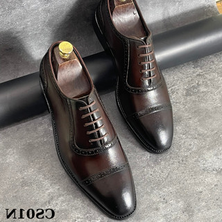 Giày da nam OXFORDS da bò cao cấp HIM SHOES ,Đế phíp gỗ sang trọng - Mã CS01N