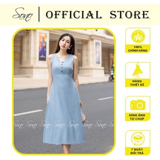 SONO - Đầm chất liệu linen cổ tim dáng dài trẻ trung tôn dáng