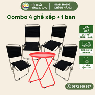 combo 4 ghế xếp cafe inox + 1 bàn trà chanh
