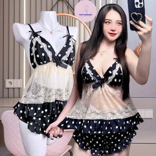 Đồ ngủ sexy bộ bigsize 50-75kg 2 dây lụa ren mịn mặc nhà quyến rũ the charger