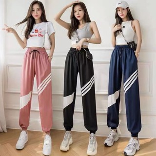 Quần thể thao viền sọc nữ ống bo cực chất, Quần Dài Bo Nữ