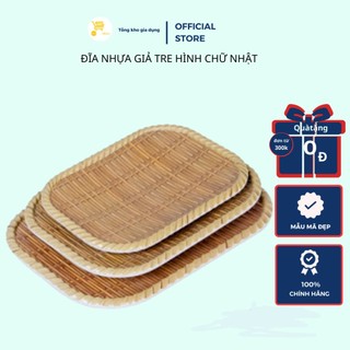Đĩa Nhựa Giả Mây/Tre, Dĩa Nhựa Hình Chữ Nhật DTR Nhựa Melamine (Đủ Size) Mta-Mart Cao Cấp, Bền Đẹp