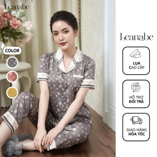 Bộ Ngủ Họa Tiết Nhí Chất Liệu Lụa Vân Gỗ Cao Cấp Tôn Dáng Đồ Bộ Mặc Nhà Mềm Mịn Thiết Kế Pijama Leanabe Homwear 23V2067