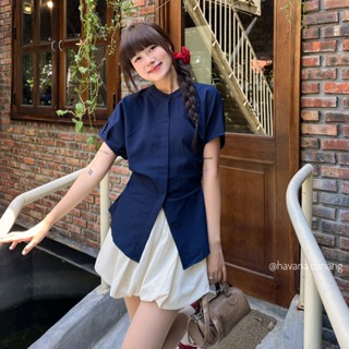 Set áo sơ mi tay cánh dơi phối nhíu eo cách điệu kèm chân váy dáng bí cạp chun trendy HAVANA SAT224